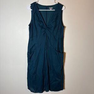 J. Jill Linen Dress‎ Teal Blue Sleeveless Twist Front Pockets Summer Size 8